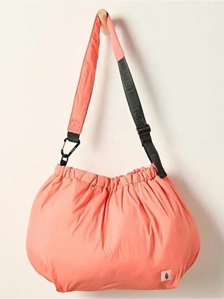 Free People Coral Pink Gathered Shoulder Bag With Black Strap